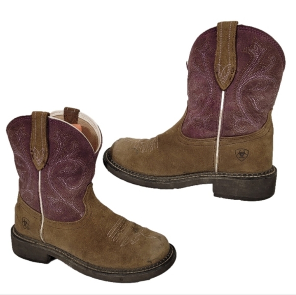Ariat Shoes - ARIAT FatBaby Roper Purple & Brown Western Cowboy Cowgirl Leather Suede Boots